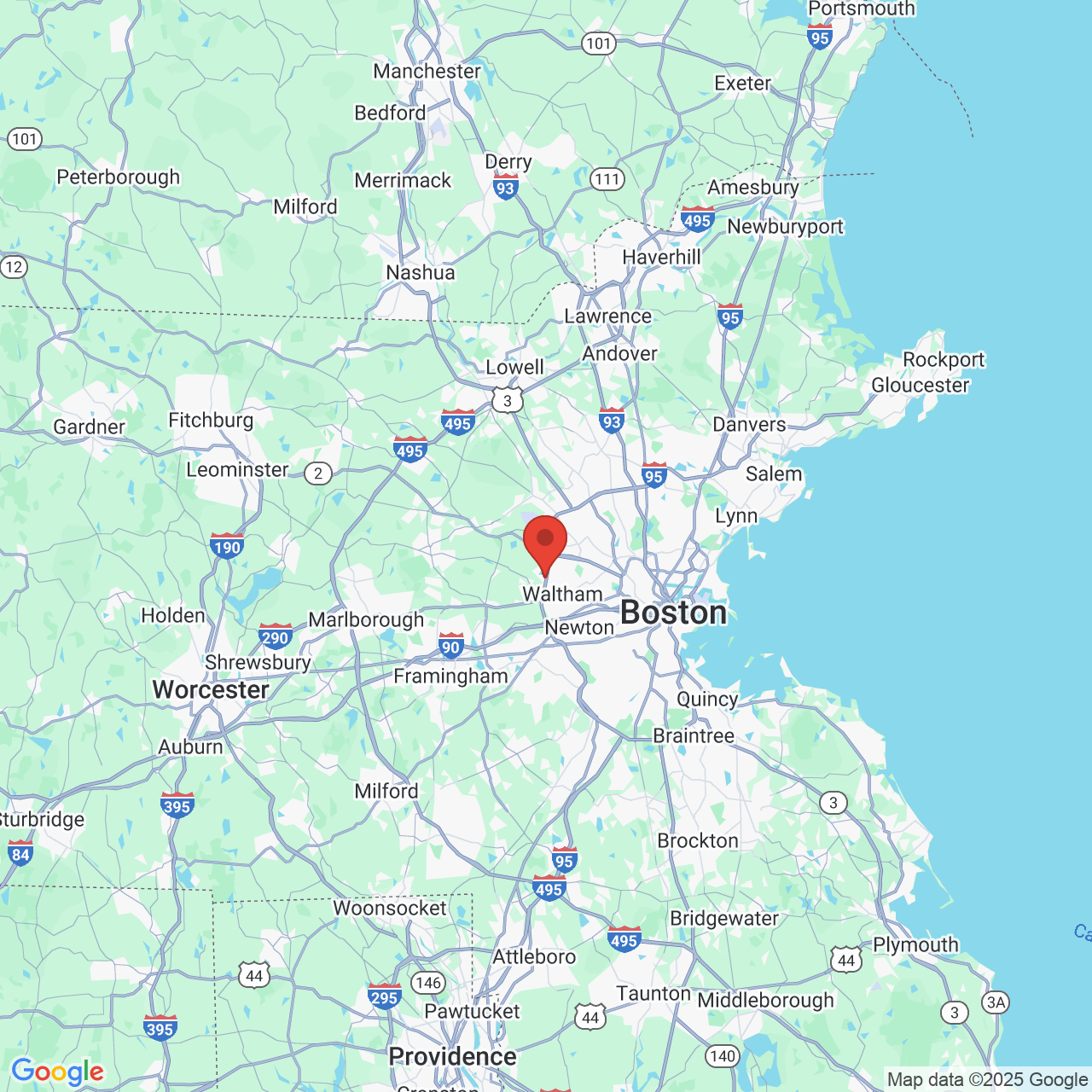 Google map image of our location in 52 2nd Ave Waltham, MA