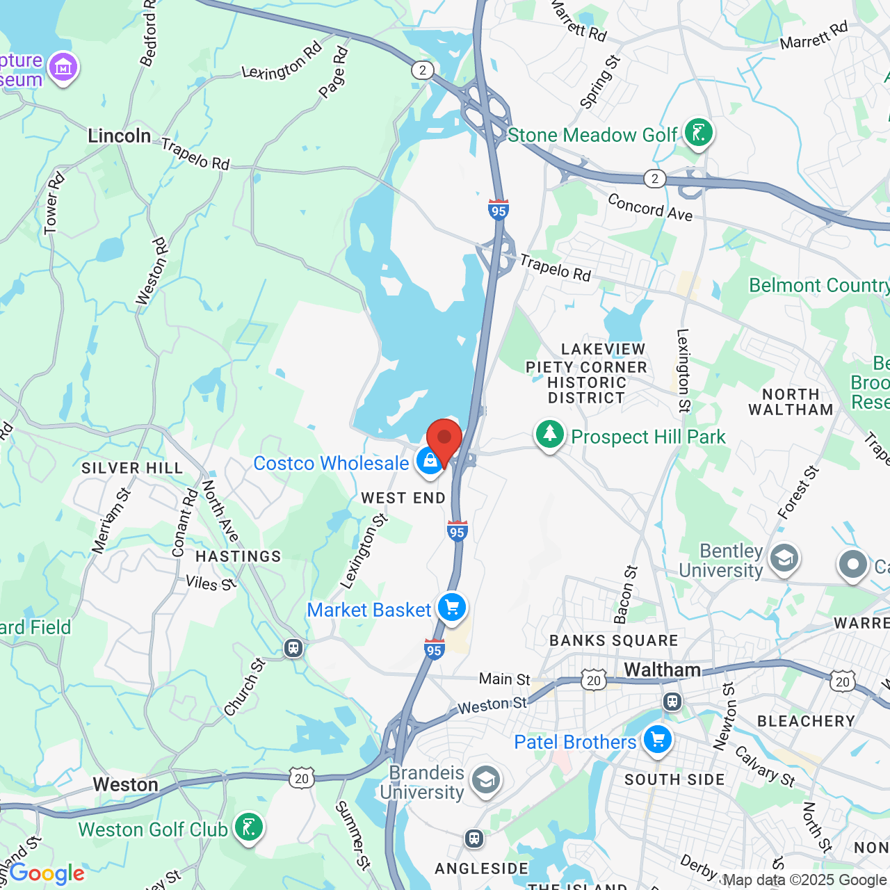 Google map image of our location in 52 2nd Ave Waltham, MA